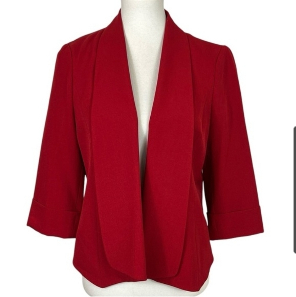 Kasper Red Open Front Shawl Collar Blazer Women Size 6 - Picture 4 of 9